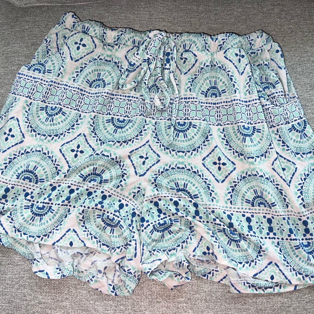 Blue High Waist Shorts with Bohemian Crochet Trim